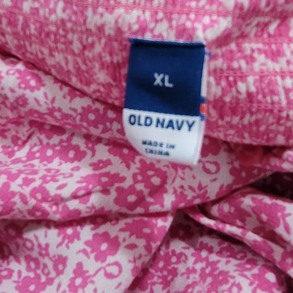 Old Navy Floral Midi Dress XL Pink Button Front Flutter Sleeve Boho Office Y2K - Picture 8 of 12